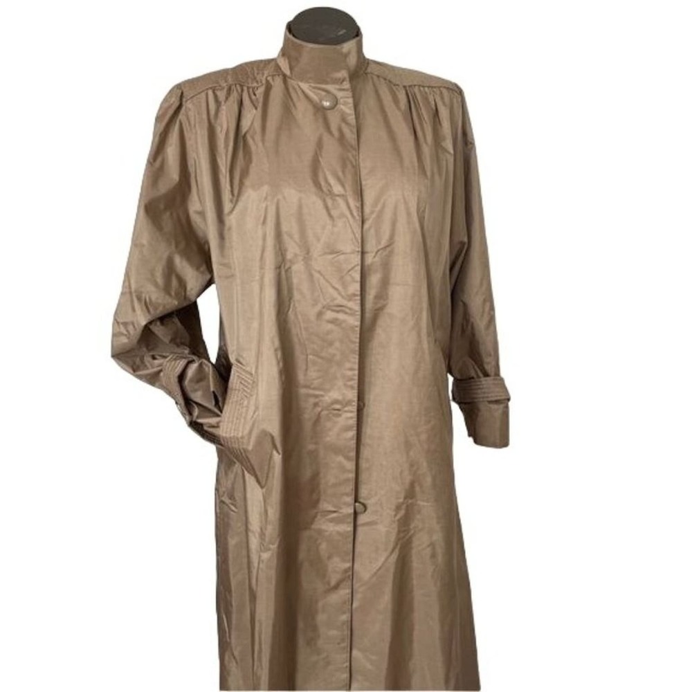 Vintage 80s 90s Cambridge Trench Coat Tan Long Sleek Jacket Pockets Size 16